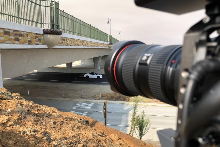 RivCoTV camera setup near freeway overpass